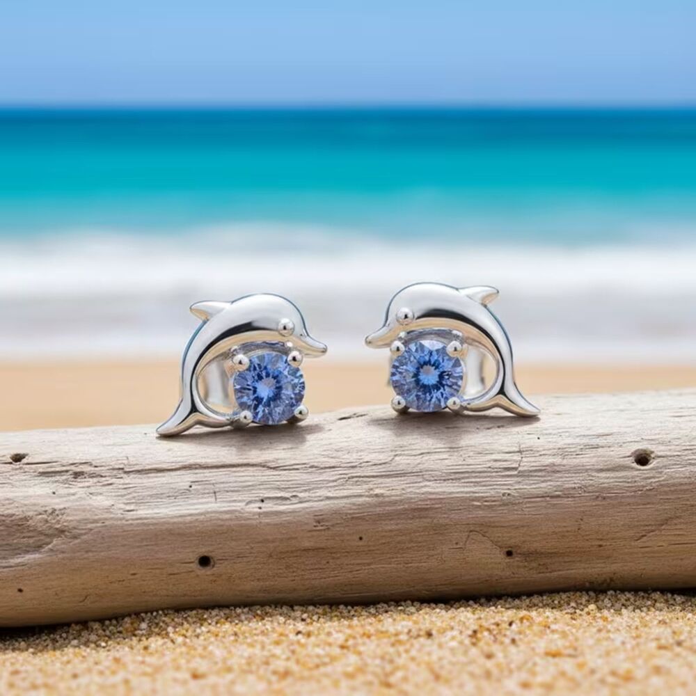 Elegant Earrings Featuring Synthetic Zirconia Dolphins